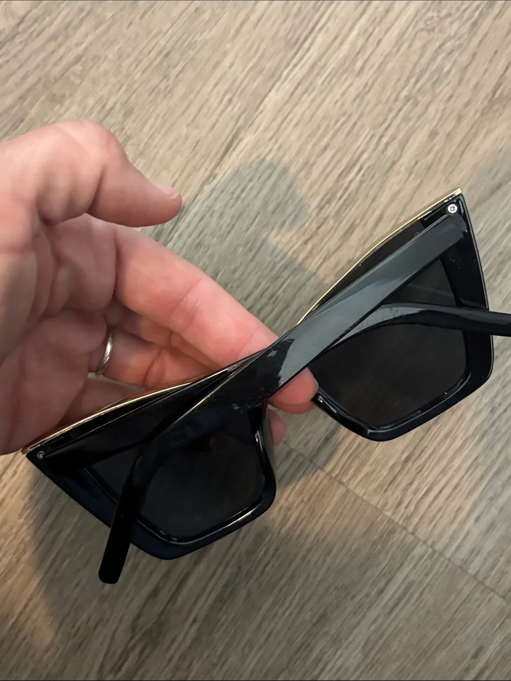 Free People oversized Black Cat Eye Sunglasses with Gold Trim